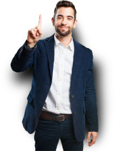 A person smiling and raising his thumb